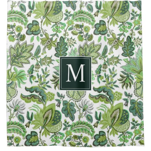 Green Boho Floral Monogram Douchegordijn (Voorkant)