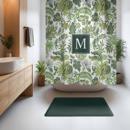Green Boho  Floral Monogram Douchegordijn