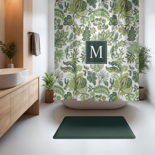 Green Boho  Floral Monogram Douchegordijn