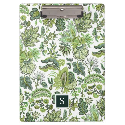 Green Boho  Floral Monogram Klembord (Voorkant)
