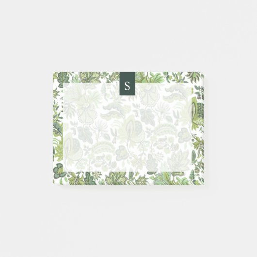 Green Boho  Floral Monogram Post-it® Notes (Voorkant)