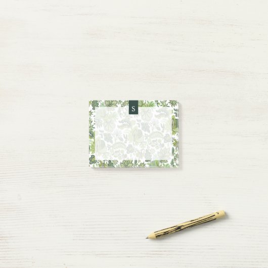 Green Boho  Floral Monogram Post-it® Notes (Op bureau)