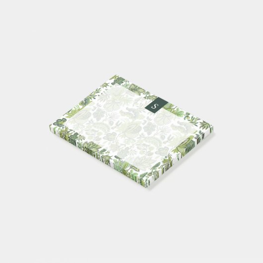 Green Boho  Floral Monogram Post-it® Notes (Schuin)