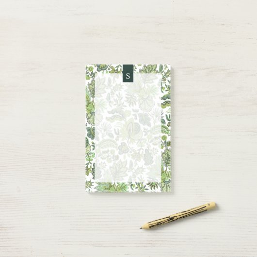 Green Boho  Floral Monogram Post-it® Notes (Op bureau)