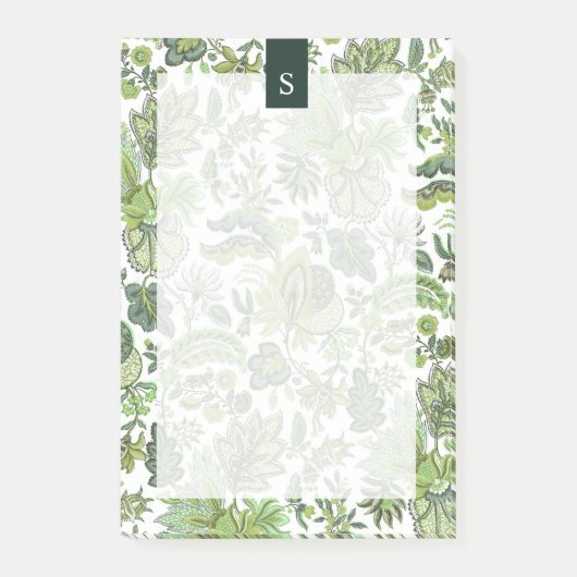 Green Boho  Floral Monogram Post-it® Notes (Voorkant)