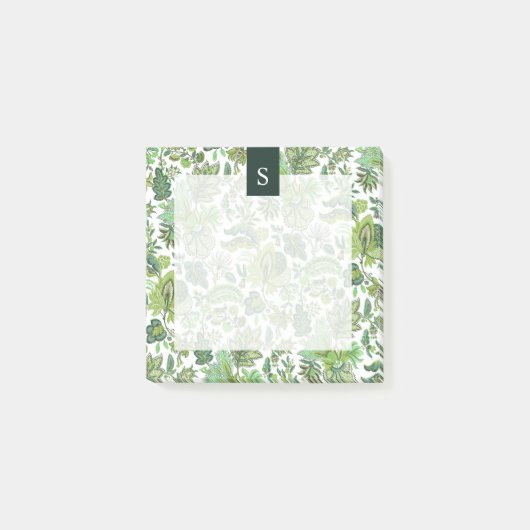Green Boho  Floral Monogram Post-it® Notes (Voorkant)