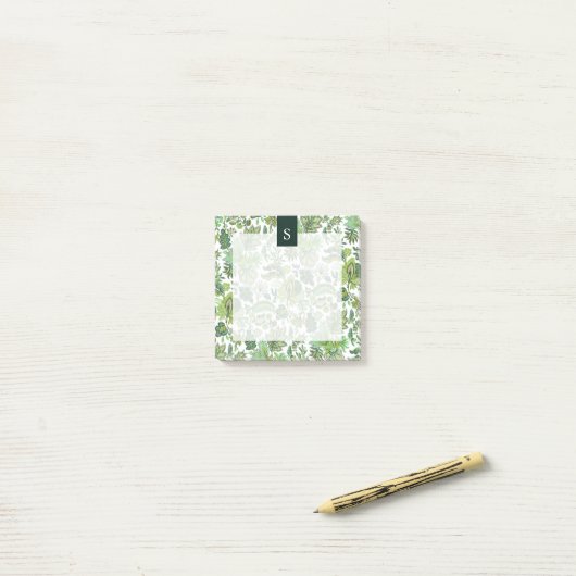 Green Boho  Floral Monogram Post-it® Notes (Op bureau)