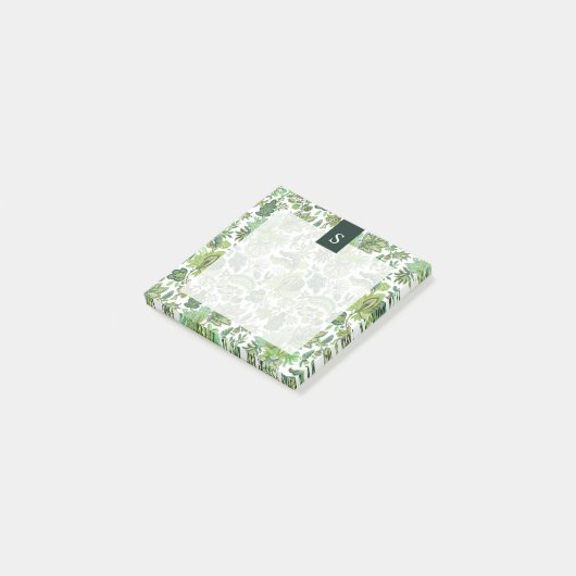 Green Boho  Floral Monogram Post-it® Notes (Schuin)