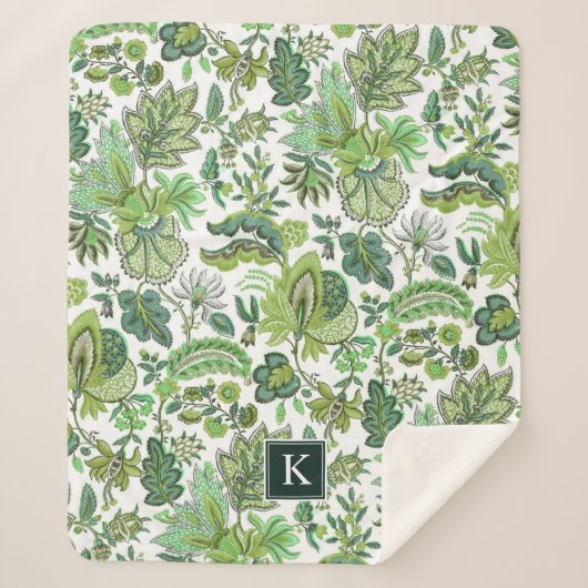 Green Boho Floral Monogram Sherpa Deken (Voorkant)