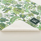 Green Boho  Floral Monogram Sherpa Deken (3/4)