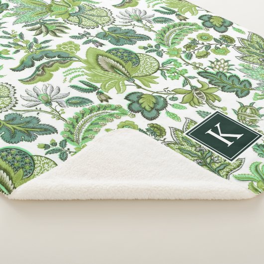 Green Boho  Floral Monogram Sherpa Deken (3/4)