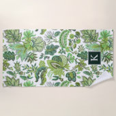 Green Boho  Floral Monogram Strandlaken (Voorkant)