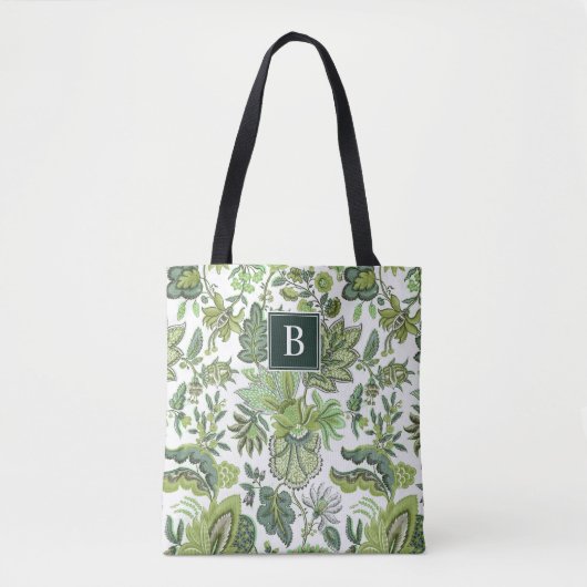 Green Boho  Floral Monogram Tote Bag (Voorkant)
