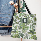 Green Boho  Floral Monogram Tote Bag