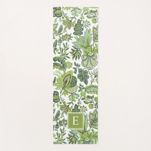 Green Boho  Floral Monogram Yogamat (Voorkant)