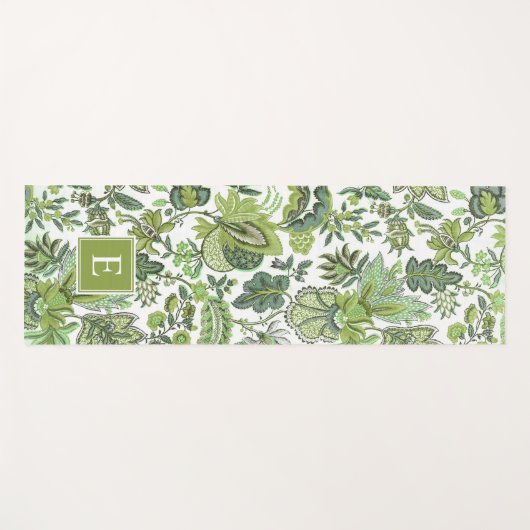 Green Boho  Floral Monogram Yogamat (Voorkant (horizontaal))