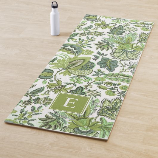 Green Boho  Floral Monogram Yogamat (In situ)