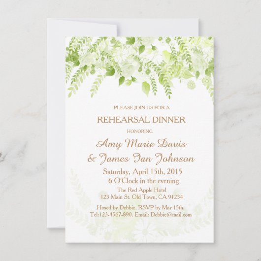 Green Boho Floral Spring Rehearsal Dinner Invite Kaart (Voorkant)
