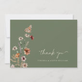 Green Boho Floral Weddenschap Bedankkaart (Voorkant)