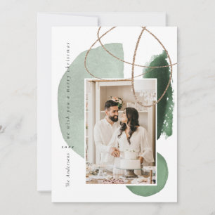 Green Boho Modern Geometric Photo Holiday Card Feestdagenkaart