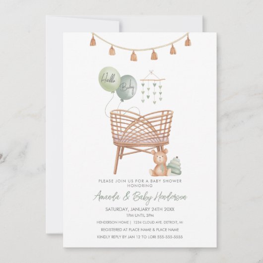 Green Boho Nursery Boho Baby shower Uitnodiging (Voorkant)