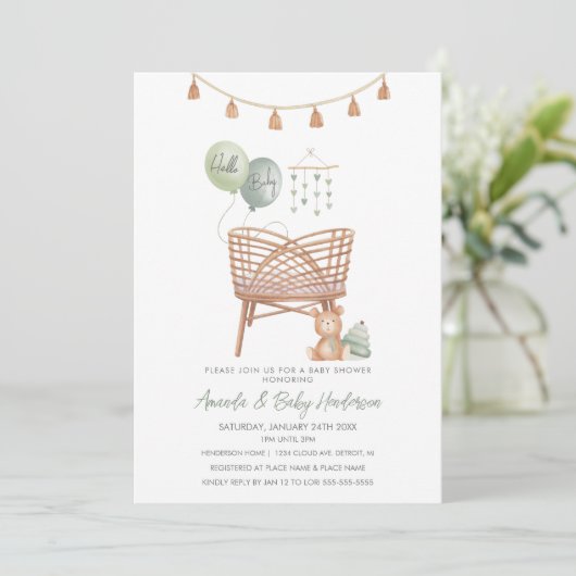 Green Boho Nursery Boho Baby shower Uitnodiging (Staand voorkant)