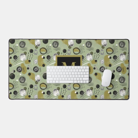Green Boho Pattern Monogram Name  Bureaumat (Keyboard & Muis)