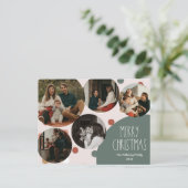 Green Boho Polka Dot 5-foto voor kerstmis Feestdagenkaart (Staand voorkant)