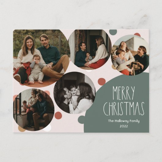 Green Boho Polka Dot 5-foto voor kerstmis Feestdagenkaart (Voorkant)