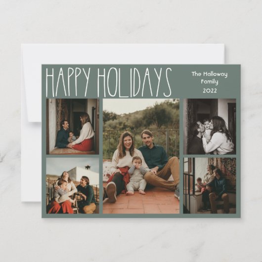 Green Boho Polka Dot Five-Photo Feestdagenkaart (Voorkant)