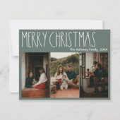 Green Boho Polka Dot Kerstmis 3-foto Feestdagenkaart (Voorkant)