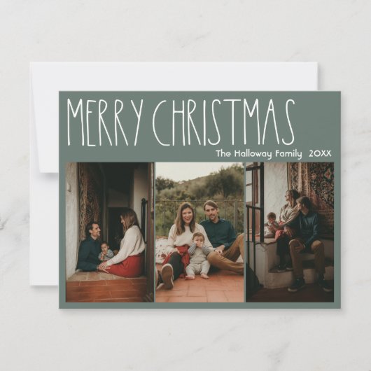 Green Boho Polka Dot Kerstmis 3-foto Feestdagenkaart (Voorkant)