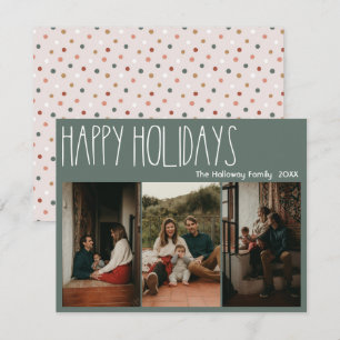 Green Boho Polka Dot Prettige feestdagen Three-Pho Feestdagenkaart