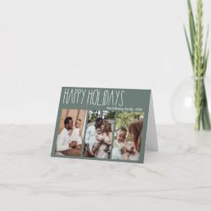 Green Boho Polka Dot Three-Photo Folded Feestdagen Kaart