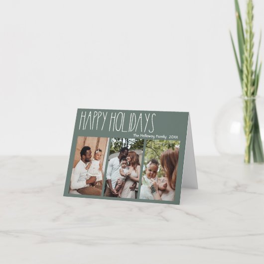 Green Boho Polka Dot Three-Photo Folded Feestdagen Kaart (Voorkant)