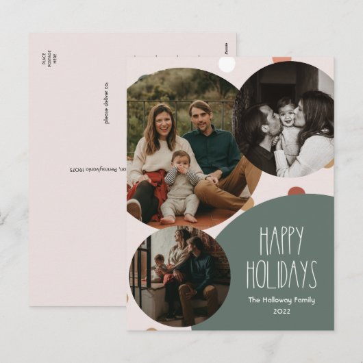 Green Boho Polka Dot Verticaal 3-foto Feestdagenkaart (Voorkant / Achterkant)