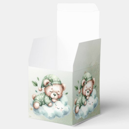 Green Boho Sleeping Teddy Bear Schattige feest Bedankdoosjes (Geopend)