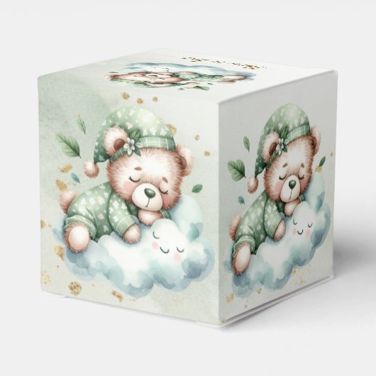 Green Boho Sleeping Teddy Bear Schattige feest Bedankdoosjes (Achterkant)