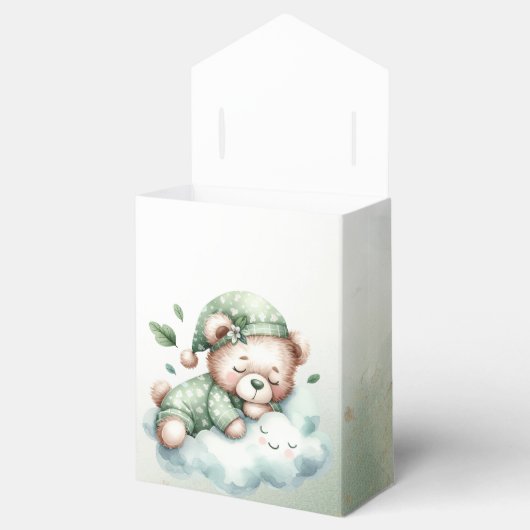 Green Boho Sleeping Teddy Bear Schattige feest Bedankdoosjes (Geopend)