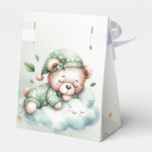 Green Boho Sleeping Teddy Bear Schattige feest Bedankdoosjes (Achterkant)