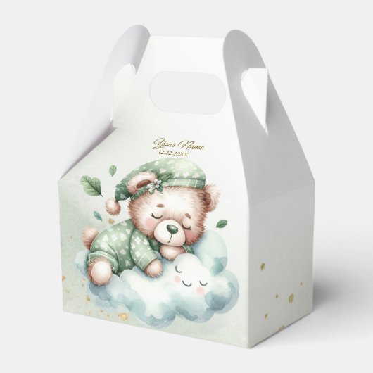 Green Boho Sleeping Teddy Bear Schattige feest Bedankdoosjes (Achterkant)