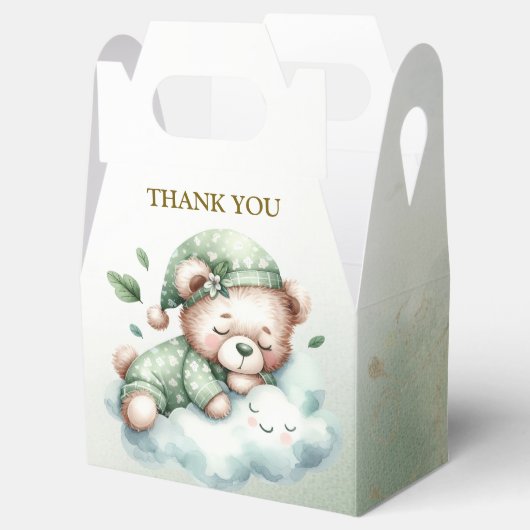 Green Boho Sleeping Teddy Bear Schattige feest Bedankdoosjes (Geopend)