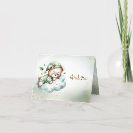 Green Boho Sleeping Teddy Bear Schattige feest Bedankkaart