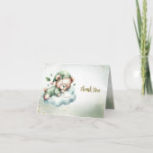 Green Boho Sleeping Teddy Bear Schattige feest Bedankkaart (Voorkant)
