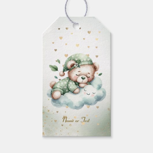 Green Boho Sleeping Teddy Bear Schattige feest Cadeaulabel (Voorkant)