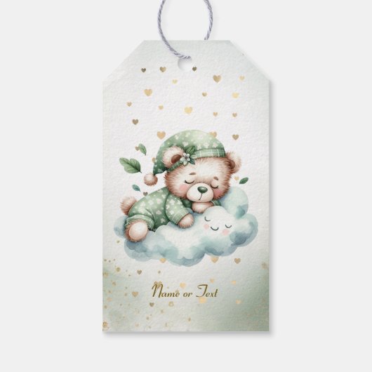 Green Boho Sleeping Teddy Bear Schattige feest Cadeaulabel (Achterkant)