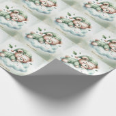 Green Boho Sleeping Teddy Bear Schattige feest Cadeaupapier (Hoek)