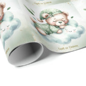 Green Boho Sleeping Teddy Bear Schattige feest Cadeaupapier (Rol Hoek)