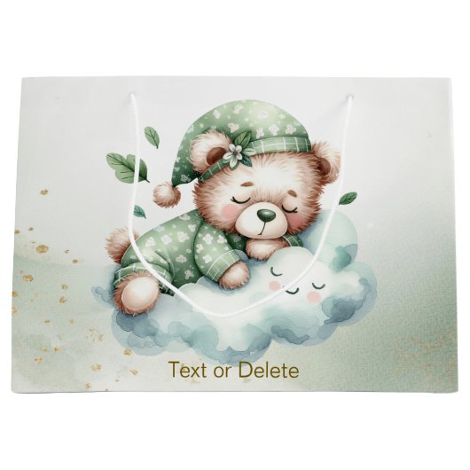 Green Boho Sleeping Teddy Bear Schattige feest Groot Cadeauzakje (Voorkant)