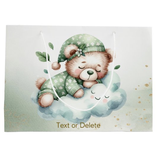 Green Boho Sleeping Teddy Bear Schattige feest Groot Cadeauzakje (Achterkant)